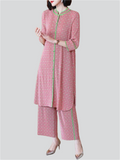 Women's Vintage Contrast Color Print Pink Sets