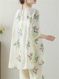 Female Lightweight Floral Leaf Embroidered Homewear Shirts