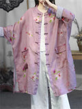 Women's Summer Knot Button Print Flowy Long Shirt