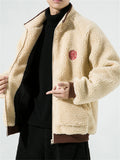 Stylish Men's Faux Lamb Wool Zipper Contrast Color Jackets