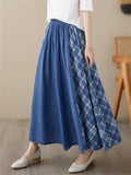 Women's Casual Plaid Patchwork Denim Pleated Skirt