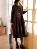 Classy Corduroy Mid-length Dress for Ladies