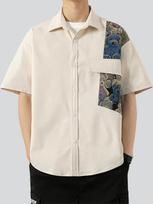 Cute Bear Print Half-Sleeve Lapel Shirt for Male