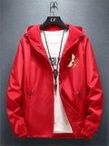 Flying Crane Chinese Fan Poem Pattern Men's Zipper Hooded Jacket