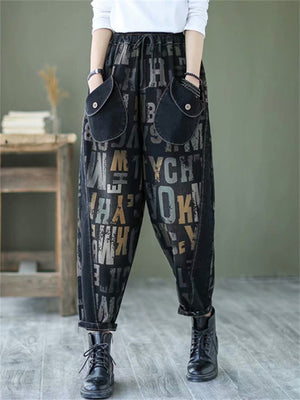 Hip Hop Vintage Letters Print Jeans for Women