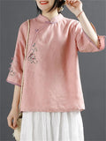 Chinese Ancient Style Floral Embroidery Knot Button Shirt for Women