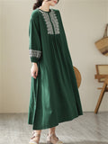 Female Geometric Embroidered Round Collar Half Placket Dress