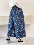 Retro Polka Dot Print Blue Wide Leg Pants for Women