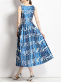 Trendy Blue & White Letters U Print Dress for Ladies