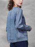 Women's Fashion Multi Pocket Blue Denim Short Jacket