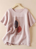 Female Lightweight Cotton Linen Printed Short-sleeved Shirt