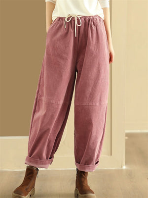 Women's Casual Solid Color Lace Up Warm Corduroy Pants