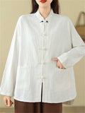 Chinese Style Knot Button Pure Cotton Kungfu Shirt for Women