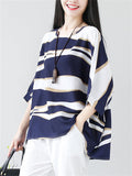 Women's Irregular Stripe Round Neck Oversized Shirt