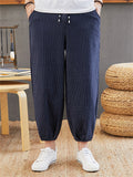 Soft Pure Cotton Ankle-Tied Stripe Lantern Pants for Men