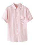 Light Pink Stripe Rhinestone Cozy Tencel Shirt for Women