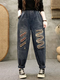 Hip-Hop Trend Letter Embroidery Ripped Jeans for Women