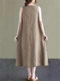 Summer U Neck Sleeveless Loose Linen A-Line Dress for Women