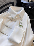 Bamboo Leaf Embroidery Metal Button Men's Vintage Shirt