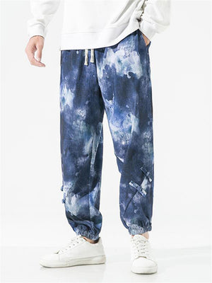 Male Loose Fit Drawstring Tie Dye Print Pants