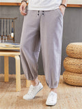 Soft Pure Cotton Ankle-Tied Stripe Lantern Pants for Men