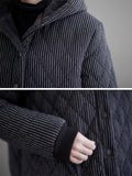 Women's Stripe Warm Plush Lining Casual Mid-Length Hooded Coat