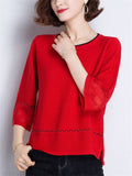 Women's Leisure Round Neck Hollow Out 3/4 Sleeve Shirt