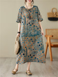 Summer Polka Dot Printed Crew Neck Dress for Women