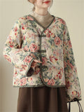 V-neck Printed Floral Winter Jackets for Women