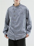 Men's Butterfly Jacquard Stand Collar Metal Button Tang Suit Shirt