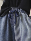 Women's Trend Striped Patchwork Blue Denim Pants