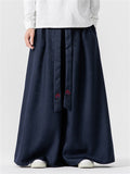 Male Ultra-loose Wide-leg Pants with Flame Pattern Strap