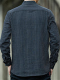 Men's Striped Stand-up Collar Half Button Shirt