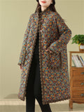 Ethnic Style Faux Fur Collar Warm Plush Female Print Long Coat