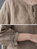 Plain Scoop Neck 3/4 Sleeve Female Cozy Linen Shirt