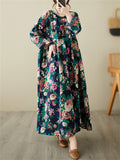 Ladies French Romantic Floral Print Big Size Swing Dress