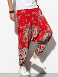 Chinese Style Fan & Dragon Print Harem Pants