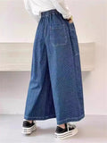 Retro Polka Dot Print Blue Wide Leg Pants for Women