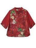 Women's Summer Elegant Peony Print Half Sleeve Shirt