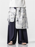 Men's Zen Ocean Wave Flying Crane Print Loose Hakama Pants