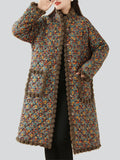 Ethnic Style Faux Fur Collar Warm Plush Female Print Long Coat