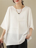 Women's Elegant Round Neck Batwing Sleeve Linen Shirt