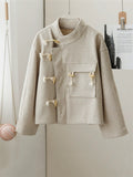 Spring French Style Stand Collar Short Woollen Jacket for Women