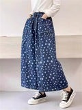 Retro Polka Dot Print Blue Wide Leg Pants for Women