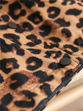 Retro Leopard Print & Black Patchwork PU Leather Jacket for Women