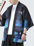 Crane Loong Lotus Print Male Traditional Chinese Shirt