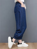 Women's Classic Blue Drawstring Loose Harem Jeans