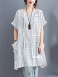 Women's Scoop Neck Short Sleeve Korean Oversized Stripe Shirt