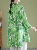 Women's Summer Oversized Flower Print Mid-Length Long Sleeve Shirt