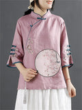 Chinese Ancient Style Floral Embroidery Knot Button Shirt for Women